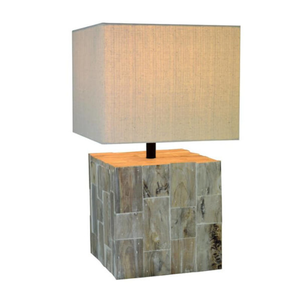 Lampe de table carrée en bois recyclé K-RAI