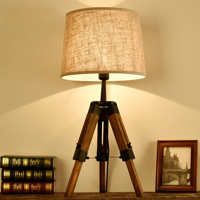 Lampe de table trépied vintage en bois MEKANO