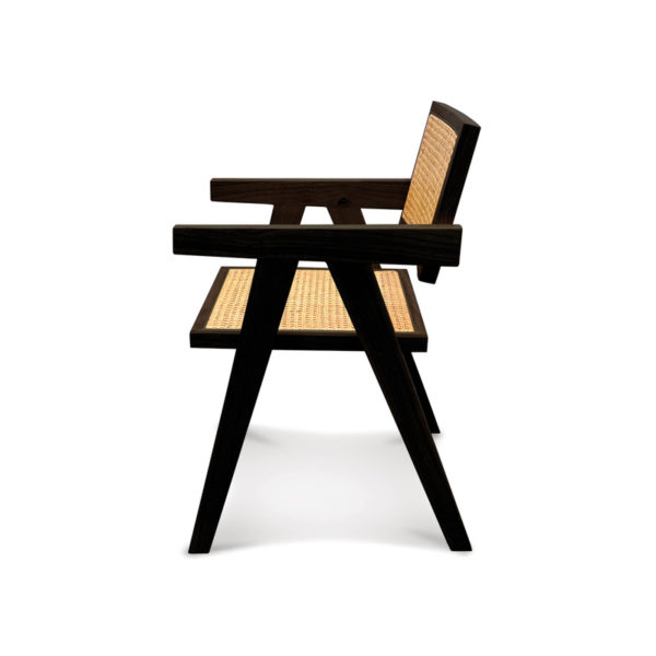 Chaise en bois exotique BESUKI, en hévéa et rotin, finition noir